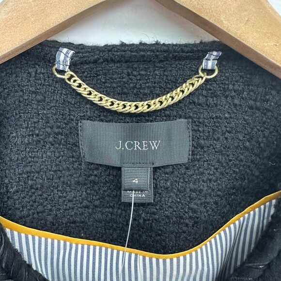 J. Crew Women’s Black Cropped Lady Tweed Jacket Gold Buttons Fringe Trim Pockets - Picture 7 of 15